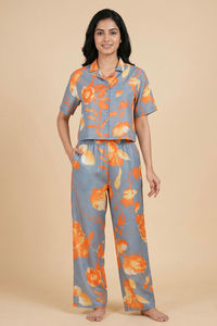 Zivame Woven Loungewear Set - Slate Grey — thumbnail 1